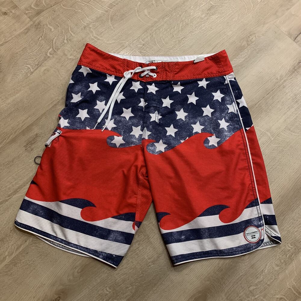 Billabong PX3 Platinum X Performance Surf Board Shorts USA Flag Mens 32 Red Blue